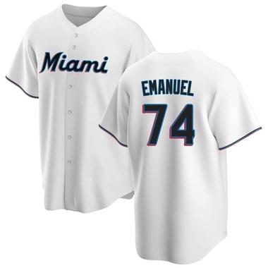 White Kent Emanuel Men's Miami Marlins Home Jersey - Replica Big Tall